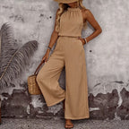 Women's Draped Neck Sleeveless Vest & Casual Pants Two-Piece Set