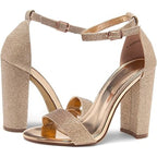 Herstyle Womens Size 6 Rose Gold Glitter 4" Heel Open Toe Ankle Strap Shoes