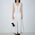 Women's V-Neck Sleeveless Button-Up Pencil Dress