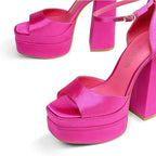 Dream Pairs Womens Size 6.5 Hot Pink 5.5" Platform Chunky Heel Open Toe Shoes