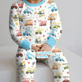 Construction Vehicles Custom Name Bamboo Two Piece Long Sleeve Pajama Set