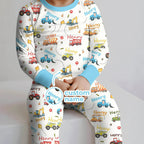 Construction Vehicles Custom Name Bamboo Two Piece Long Sleeve Pajama Set