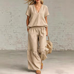 V-Neck Loose Short-Sleeve Top & Pants Set – 7 Colors, S–5XL