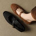 Women's Sheepskin Mary Jane Shoes – Single Strap Round Toe Flat Leather Shoes