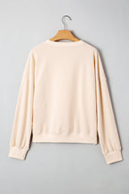Smoke Green Raw Edge Flower Patch Drop Shoulder Casual Top