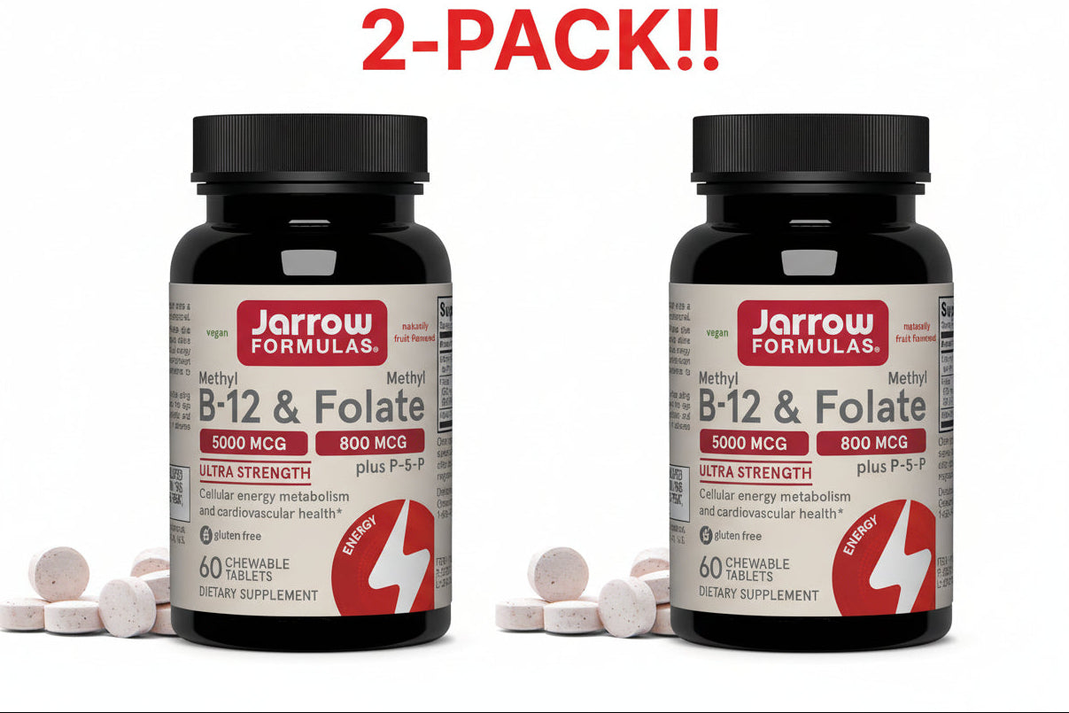 Jarrow Formulas Methyl B-12 & Folate Lemon 60 Chewable Tablets 2Pack! 120 Chewable Tablets Total