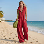 Women's Loose Sleeveless Jumpsuit with Pockets – Linen-Look