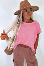 Black Solid Color Sweater Tee with Side Slits