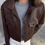 New Loose Slimming Locomotive Style Fashion Leather Coat