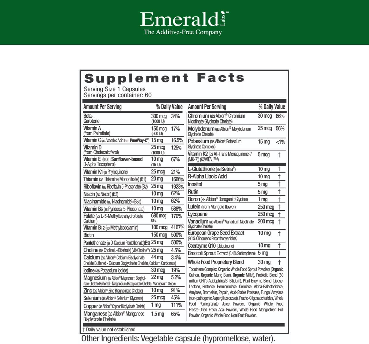 Emerald Labs Women's 45+ Unflavored 60 vegetable Capsules 2Pack! 120 Capsules Total