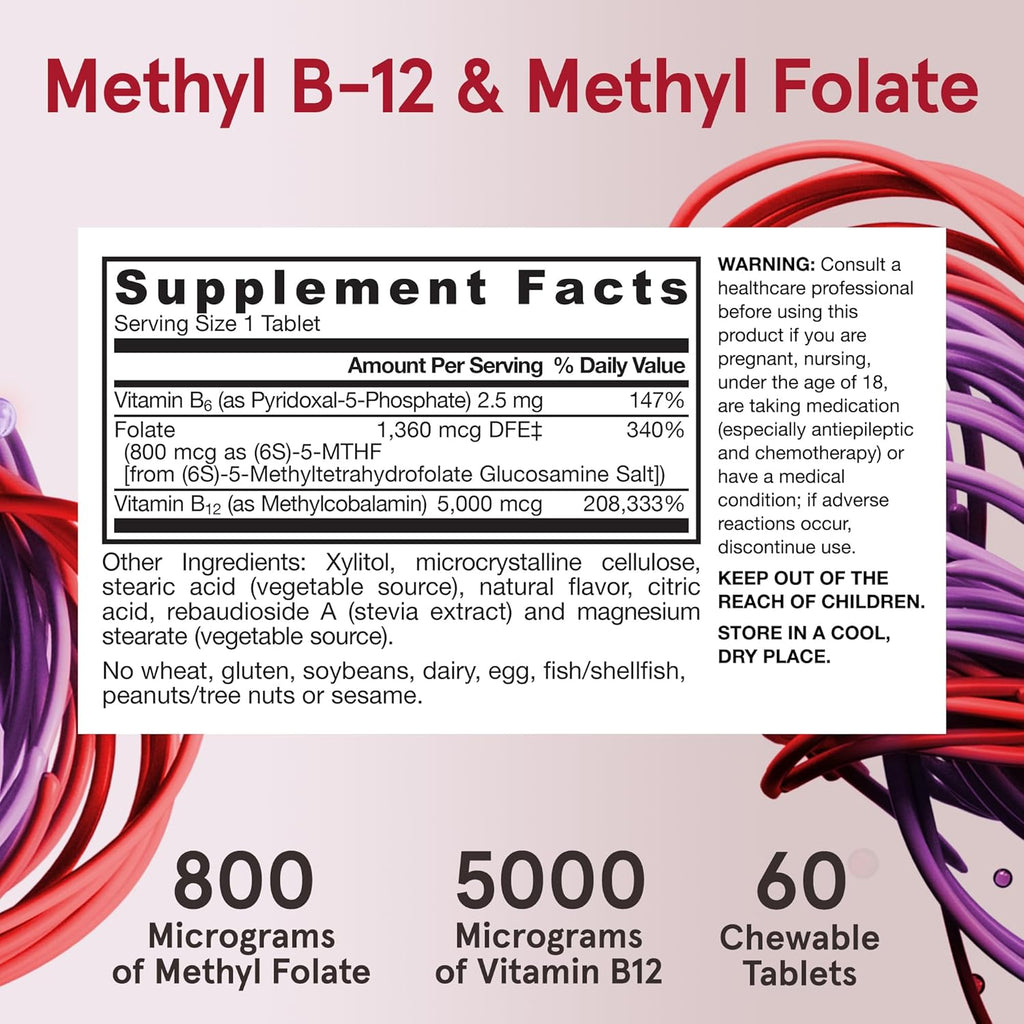 Jarrow Formulas Methyl B-12 & Folate Lemon 60 Chewable Tablets 2Pack! 120 Chewable Tablets Total