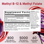 Jarrow Formulas Methyl B-12 & Folate Lemon 60 Chewable Tablets 2Pack! 120 Chewable Tablets Total