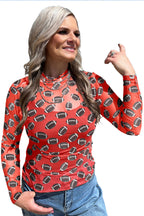 Brown Game Day Football Mesh Sheer Long Sleeve Top