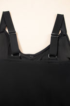 Black Adjustable Straps Cutout Ruched Knot Slit One Piece Swim Dress