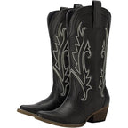 Rollda Womens Size 7 Black Faux Leather 2" Block Heel Western Cowboy Boots Shoes