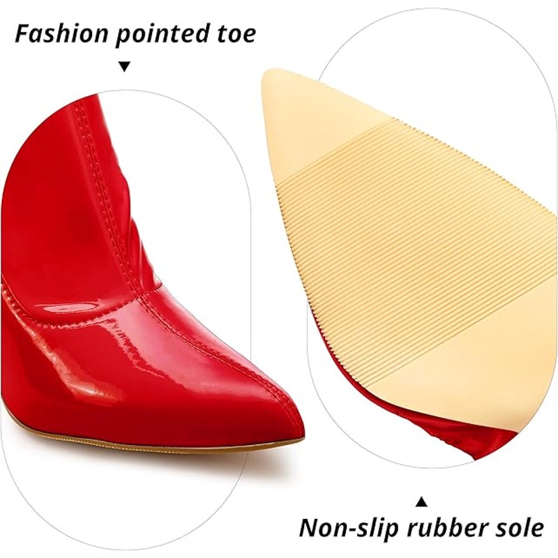 Wsheliu Womens Size 6.5 Shiny Red Thigh High 4" Heel Size Zip Boots Shoes