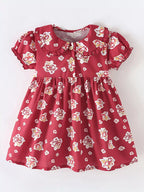 Children's Floral Print Ruffle Collar Button-Front Dress