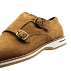 56-100-CGN LEGERRA Sueded Goatskin Monkstrap, Cognac