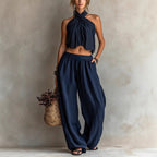 Women's Loose Sleeveless Top & Wide-Leg Pants Set – Linen Blend