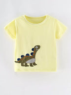 Children's Cute Dinosaur Applique Short Sleeve T-Shirt