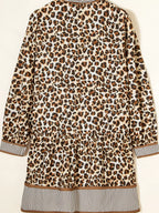 Leopard Print Striped Patchwork 3/4 Sleeve Loose Mini Dress