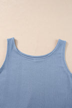 Duffel Green Solid Color Ribbed Ruffle Tank Top and Pants Set
