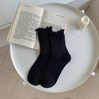 White Lace Socks Mid-calf Thin Mary Jane Shoes Scalloped Socks Versatile