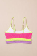 Rose Red Color Block High Waisted Sexy Bikini Set