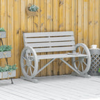 41" Wooden Wagon Wheel Bench Rustic Outdoor Patio Weather Resistance Furniture 2-Person Slatted Seat Bench with Backrest Light Gray