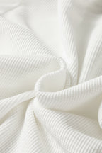 White Rounded Hem Waffle Plain Long Sleeve Top