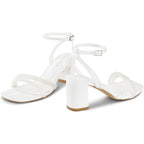 Shoe'N Tale Womens 5 White Pearl Open Toe Ankle Strap 3" Block Heel Sandal Shoes