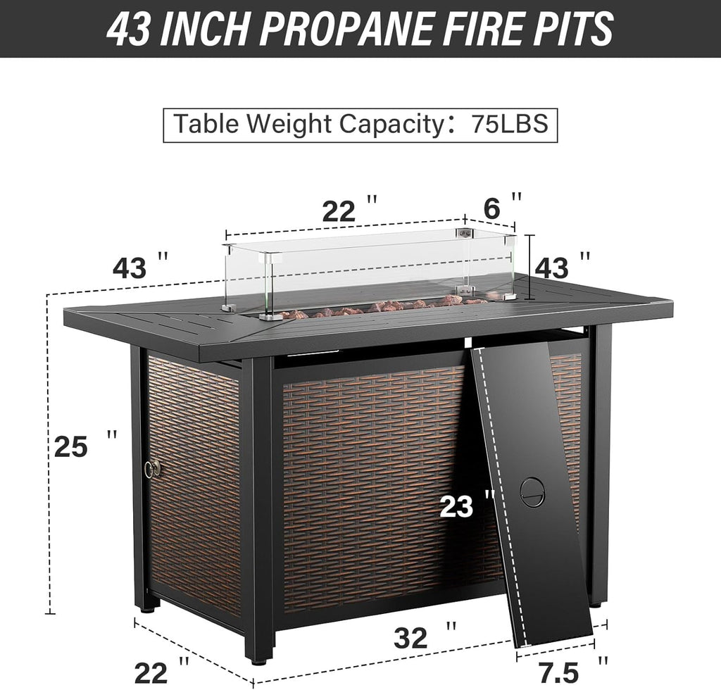 8 Piece Patio Furniture Set With 50000 BTU Fire Pit