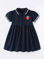 Children's Polo Collar Flared Dress with Heart Embroidery