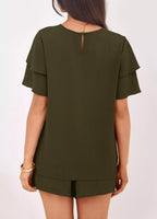 Ruffle Sleeve Top and Shorts Two-Piece Set
