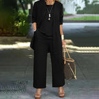 Women's Plus Size 3-Piece Lounge Set – Cardigan, Vest & Wide-Leg Pants