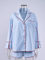 Striped Contrast Trim Top and Shorts Lounge Set