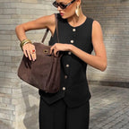 Women's Elegant Sleeveless Vest & Wide-Leg Pants Set – Office 2-Piece