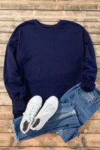 Sea Green Solid Fleece Lined Drop Shoulder High Low Sweatshirt