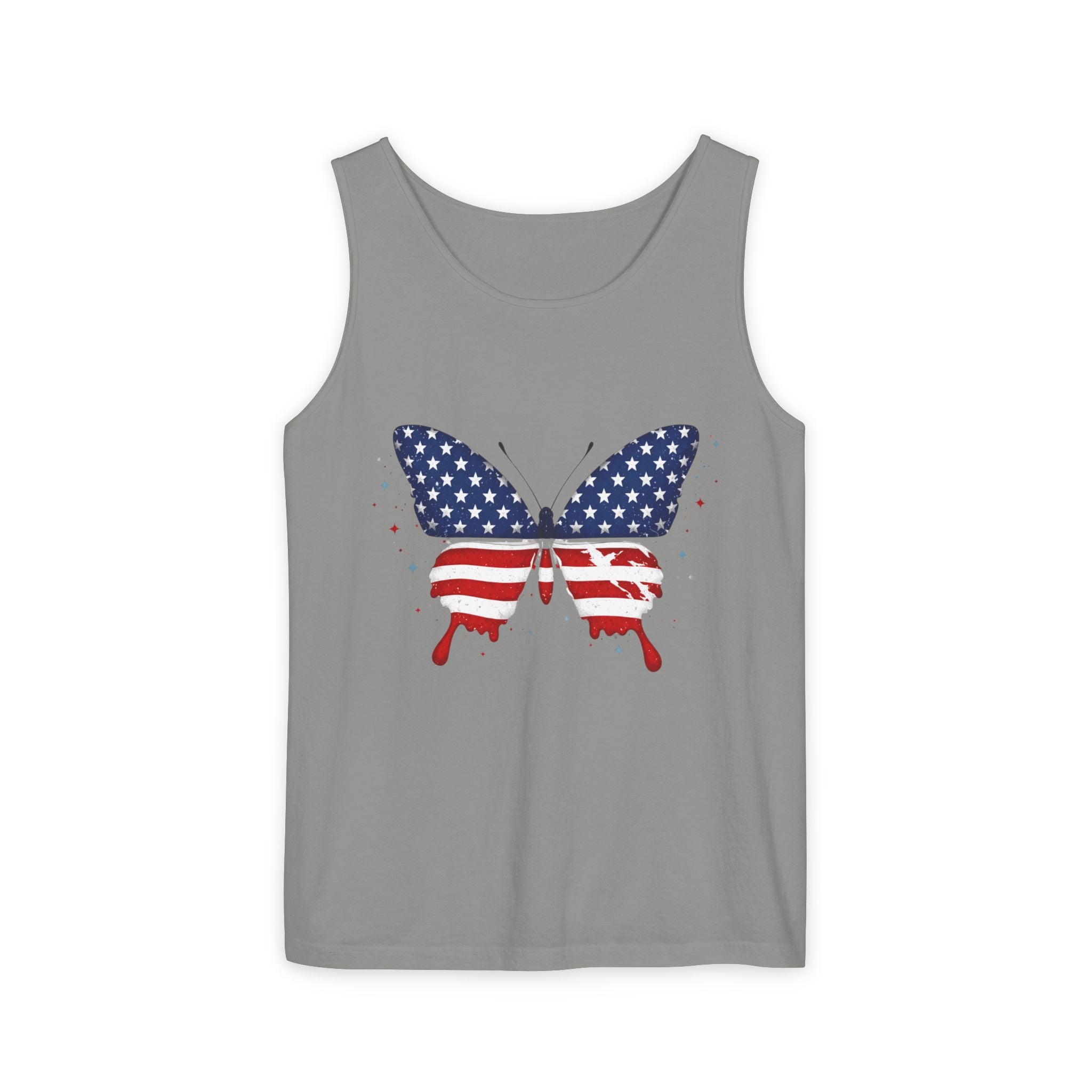 American Flag Butterfly Tank Top Patriotic Summer Graphic 4th of July and Everyday Wear