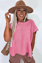 Black Solid Color Sweater Tee with Side Slits