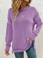 Side Slit Round Neck Sweatshirt