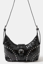 Fame Faux Leather Studded Trim Shoulder Bag