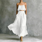 Women’s Two-Piece Flared Skirt Set – High-Waist Elegant Outfit