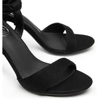 New Trary Womens Size 10 Black Soft Tie Lace Up 3.5" Inch Open Toe Heels Shoes