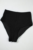Black Corded Solid Square Neck Bikini Swimsuit