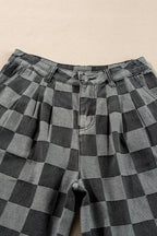Dusk Blue Checkered Light Washed Wide Leg Jeans