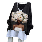 SpringSummer V-neck Long-sleeve Shirt Artistic Retro And Relaxed-fit
