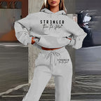 Women's Solid 2-Piece Set Letter Print Hoodie With Pocket