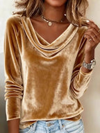 Velvet Cowl Neck Long Sleeve Top