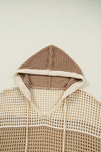 Parchment Colorblock Hollowed Knit Plus Size Hooded Jumper Sweater